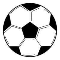 Soccer ball, sports equipment. Doodle. Hand-drawn black and white vector illustration. The design elements are isolated on a white background.