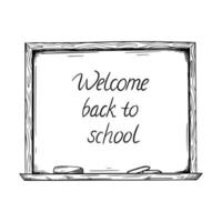 Sketch of a blackboard with the words Back to school.There are chalk marks on the Board.The sheet with notes is attached with a button. space for text.Vector illustration hand-drawn,isolated on white vector