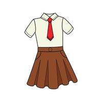 uniformes escolares de niñas. una blusa con corbata y falda. ropa. garabatear. ilustración vectorial colorida dibujada a mano. los elementos de diseño están aislados en un fondo blanco.