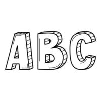 The letters ABC in doodle style. Hand-drawn black and white vector illustration. Design elements are isolated on a white background