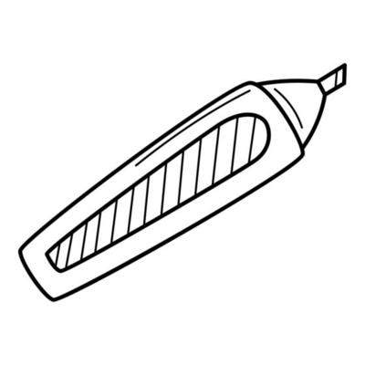 Marker, felt-tip pen, highlighter. School, artist item, office supplies. Doodle. Hand-drawn black and white vector illustration. The design elements are isolated on a white background.
