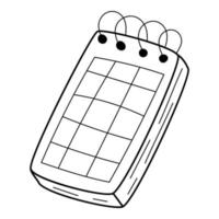 un cuaderno con anillos, un calendario, un planificador con cuadrícula. estilo garabato. ilustración vectorial en blanco y negro dibujada a mano. los elementos de diseño están aislados en un fondo blanco. vector