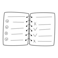 A checklist, a to-do list, a planner with marks. Doodle style. Hand-drawn black and white vector illustration. The design elements are isolated on a white background.