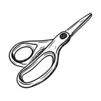 Sketch of stationery scissors for paper. A tool for creativity, sewing, applications, school crafts. Hand drawn in Doodle style. Black and white vector illustration. Isolated on a white background.