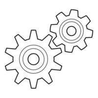 Two gears. A symbol of adjustment, training, mechanism, relationship. Hand-drawn black and white vector illustration. Isolated on a white background.