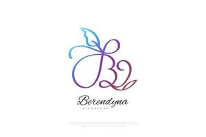 Colorful Letter B Logo Design with Plants and Nature Concept in Handwriting Style. Initial Letter B Signature Logo for Business Brand Identity vector