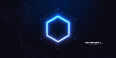 Abstract Futuristic Artificial Intelligence Technology Background. Big Data Background with Glowing Hexagon Concept. Network Connection Banner or Poster vector