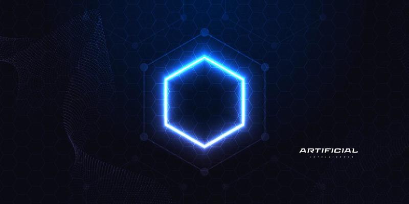 Abstract Futuristic Artificial Intelligence Technology Background. Big Data Background with Glowing Hexagon Concept. Network Connection Banner or Poster