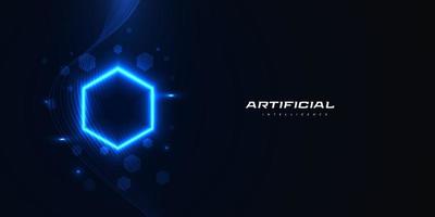 Abstract Futuristic Artificial Intelligence Technology Background. Big Data Background with Glowing Hexagon Concept. Network Connection Banner or Poster vector