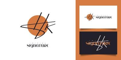 Initial H and K Logo Design with Handwriting Style. HK Initial Signature for Logo or Business Identity vector