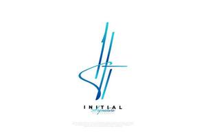Initial H and T Logo Design in Blue Minimalist Handwriting Style. HT Signature Logo or Symbol for Wedding, Fashion, Jewelry, Boutique, and Business Brand Identity vector