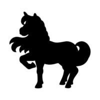 Black silhouette unicorn. Design element. Vector illustration isolated on white background. Template for books, stickers, posters, cards, clothes.