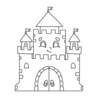 Fairytale castle. Coloring book page for kids. Cartoon style character. Vector illustration isolated on white background.