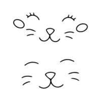 Simple cat faces. Coloring book page for kids. Cartoon style character. Vector illustration isolated on white background.