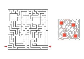 Square maze with answer. Game for kids. Puzzle for children. Labyrinth conundrum. Find the right path. vector