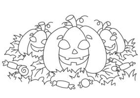calabazas divertidas. tema de halloween página de libro para colorear para niños. estilo de dibujos animados ilustración vectorial aislado sobre fondo blanco. vector
