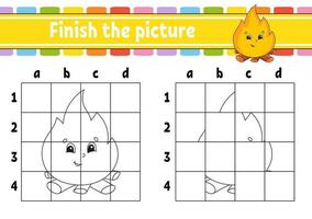 Finish the picture. Coloring book pages for kids. Education developing worksheet. Game for children. Handwriting practice. cartoon character. Vector illustration. Barbecue theme.