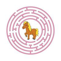 Circle maze. Game for kids. Puzzle for children. Round labyrinth conundrum. Color vector illustration. Find the right path. Education worksheet.