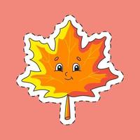 Sticker with contour leaf. cartoon character. Colorful vector illustration. Isolated on color background. Template for your design. Autumn theme.