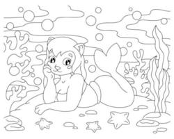 Coloring book page for kids. Cute mermaid. Cartoon style character. Vector illustration isolated on white background.