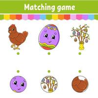 Matching game for kids. Education developing worksheet. Draw a line. Easter theme. Activity page. cartoon character. Vector illustration.