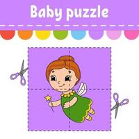 Baby puzzle. Easy level. Flash cards. Cut and play. Color activity worksheet. Game for children. cartoon character. vector