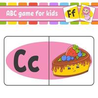ABC flash cards. Alphabet for kids. Learning letters. Education worksheet. Activity page for study English. Color game for children. Isolated vector illustration. Coon style.