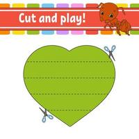 Cut and play. Logic puzzle for kids. Education developing worksheet. Learning game. Activity page. Cutting practice for preschool. Simple flat isolated vector illustration in cute cartoon style.