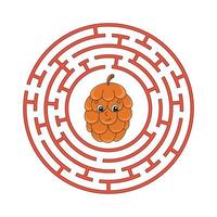 Circle maze. Game for kids. Puzzle for children. Round labyrinth conundrum. Color vector illustration. Find the right path. Education worksheet.