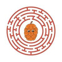 Circle maze. Game for kids. Puzzle for children. Round labyrinth conundrum. Color vector illustration. Find the right path. Education worksheet.