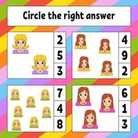 Circle the right answer. Education developing worksheet. Activity page with pictures. Game for children. Color isolated vector illustration. Funny character. cartoon style.