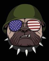 Pug dog wearing a helmet army vector illustration