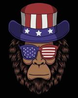 Bigfoot head wearing a uncle sam hat america vector illustration