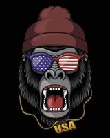 Gorilla cool  america flag vector illustration