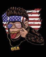 Chimpanzee cool america flag vector illustration