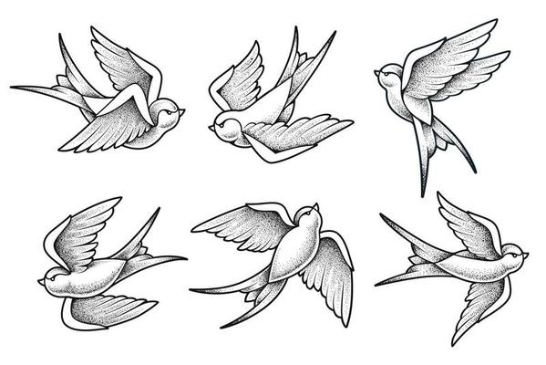 Old School Tattoo Swallow Birds Set