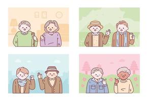 Cute old couples. Snapshot concept. flat design style vector illustration.