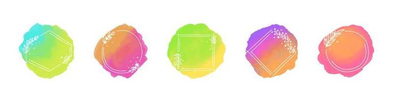 Floral frames set with abstract watercolor blots on the background. Vector illustration