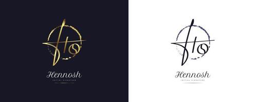 Initial H and O Logo Design in Elegant Gold Handwriting Style. HO Signature Logo or Symbol for Wedding, Fashion, Jewelry, Boutique, and Business Identity vector