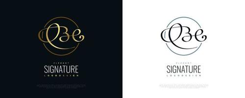 Diseño inicial del logotipo be o bc con un elegante estilo de escritura a mano en oro. logotipo o símbolo de la firma be o bc para bodas, moda, joyería, boutique e identidad de marca comercial vector