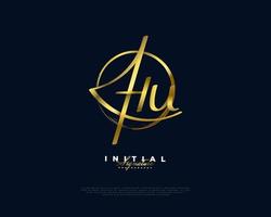 Initial H and U Logo Design in Gold Handwriting Style. HU Signature Logo or Symbol for Wedding, Fashion, Jewelry, Boutique and Business Brand Identity vector