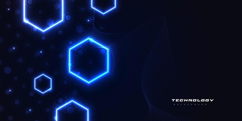 Abstract Futuristic Artificial Intelligence Technology Background. Big Data Background with Glowing Hexagon Concept. Network Connection Banner or Poster