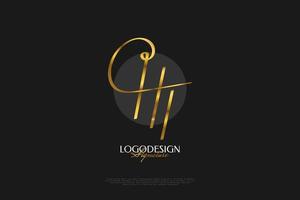 Initial H and T Logo Design with Elegant Gold Handwriting Style. HT Signature Logo or Symbol for Wedding, Fashion, Jewelry, Boutique, and Business Brand Identity vector