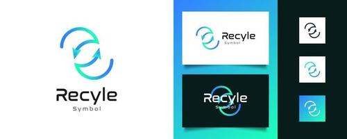 logotipo o icono de reciclaje moderno con degradado azul y verde. logotipo de flecha de reciclaje o rotación vector
