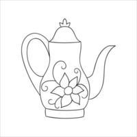 Teapot line icon. Black and white teapot vector illustration. Linear art kettle isolated on white background. Doodle style kitchen equipment