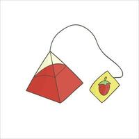 icono de línea de bolsita de té triangular. Ilustración de vector de bolsa de té de fruta blanca y negra. cervecería de arte lineal aislada sobre fondo blanco. equipo de cocina estilo garabato