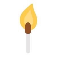 Vector glowing match icon isolated on white background. Burning stick illustration. Lit matchstick in fire. Vector glowing match icon isolated on white background. Burning stick. Lit matchstick