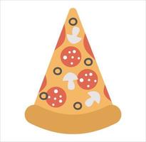 rebanada de pizza vectorial sobre fondo blanco. icono de comida rápida. ilustración de plato italiano. clipart de nutrición poco saludable dibujado a mano plana. vector