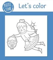 Vector Tooth Fairy coloring page. Cute funny teeth care character. Dental hygiene outline clipart for children. Fantasy creature illustration isolated on white background.