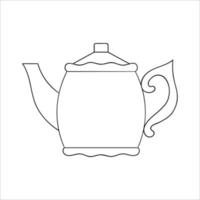 Teapot line icon. Black and white teapot vector illustration. Linear art kettle isolated on white background. Doodle style kitchen equipment